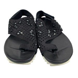 Pedro Garcia Leather Crystal-Embellished Slingback Toe Loop Sandal Size 39 / 9